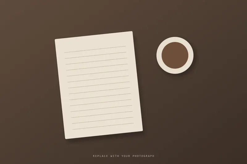 A notebook and a cup of coffee on a wooden desk (placeholder image)